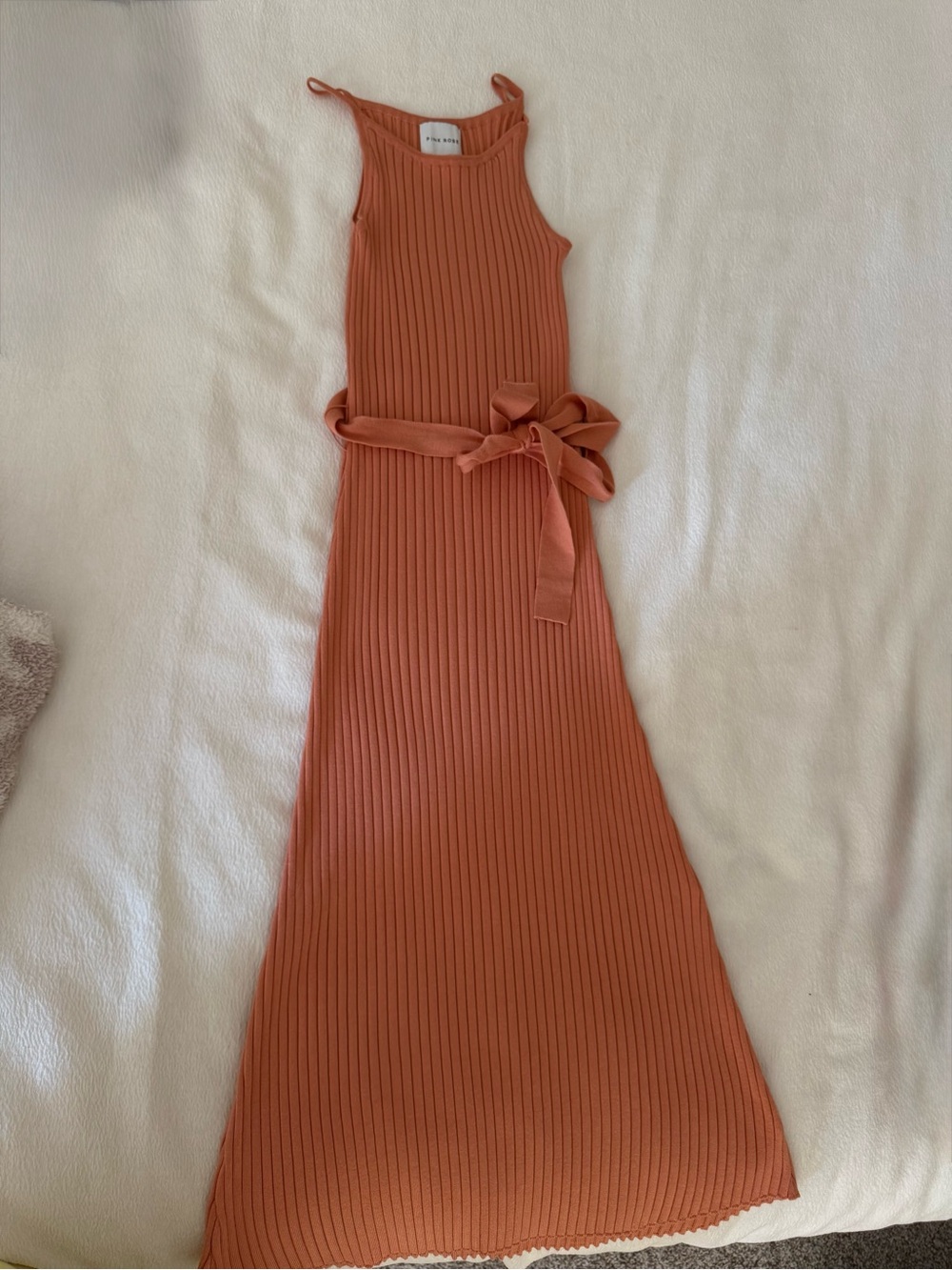 Pink Rose Ribbed Maxi Dress in Rust